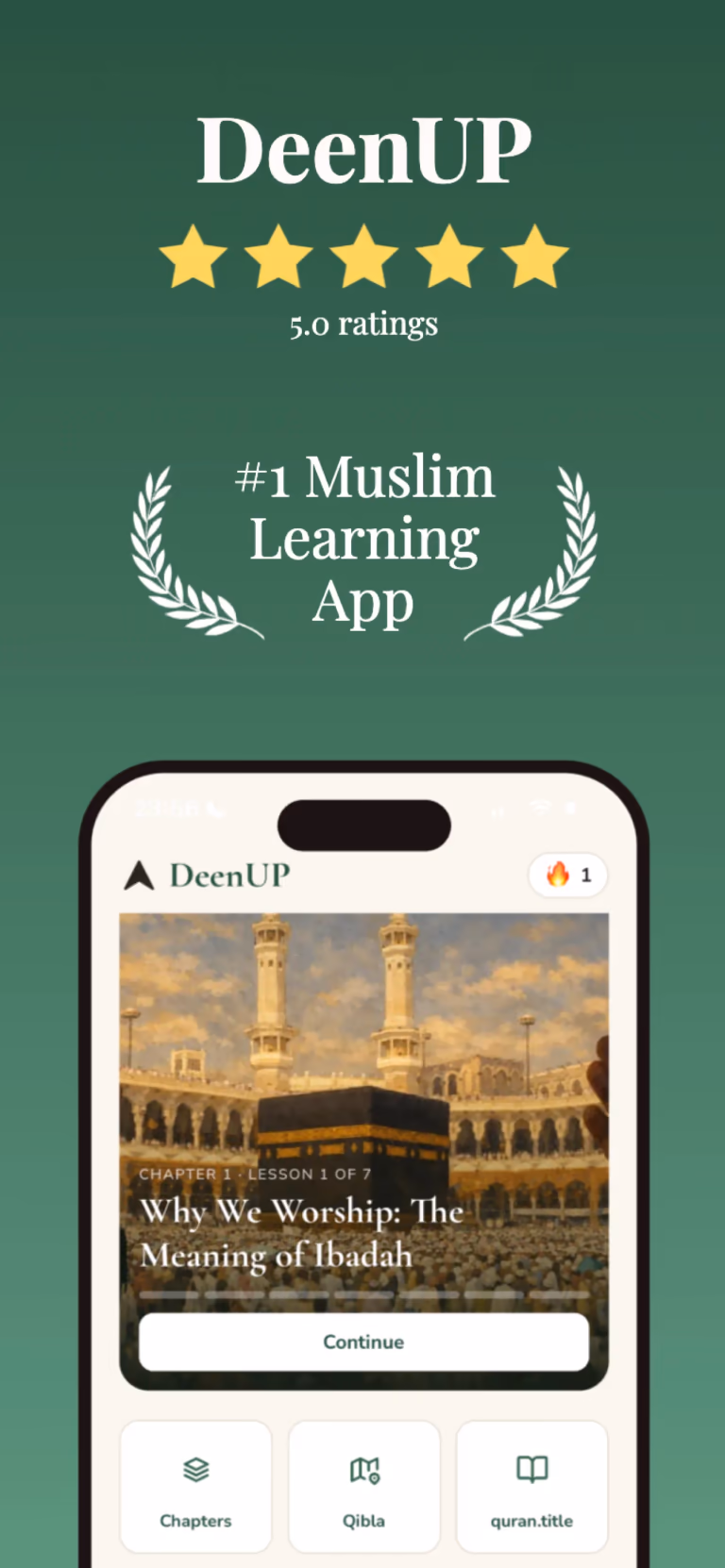 DeenUp app showing a swipeable feed of short, scholar-reviewed Islamic lessons